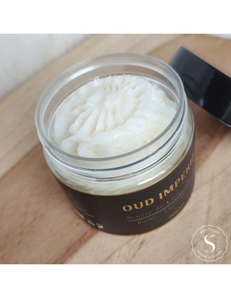 Zoom texture Beurre de karité chantilly Oud Impérial barbe cheveux corps 100g