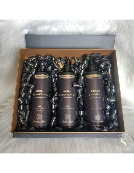 Coffret huile d’argan Gold Shine of Morocco 3 produits 400ml shampooing après-shampooing gel douche